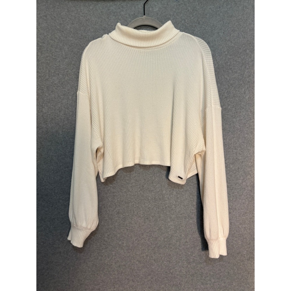 Hollister Ribbed Crop Turtleneck Sweater Women Small Cream Soft‎ Girl Top